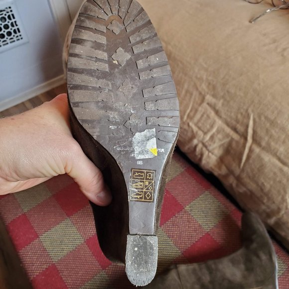 Falchi By Carlos Falchi Tall Brown Suede Wedge Boots - Picture 6 of 7